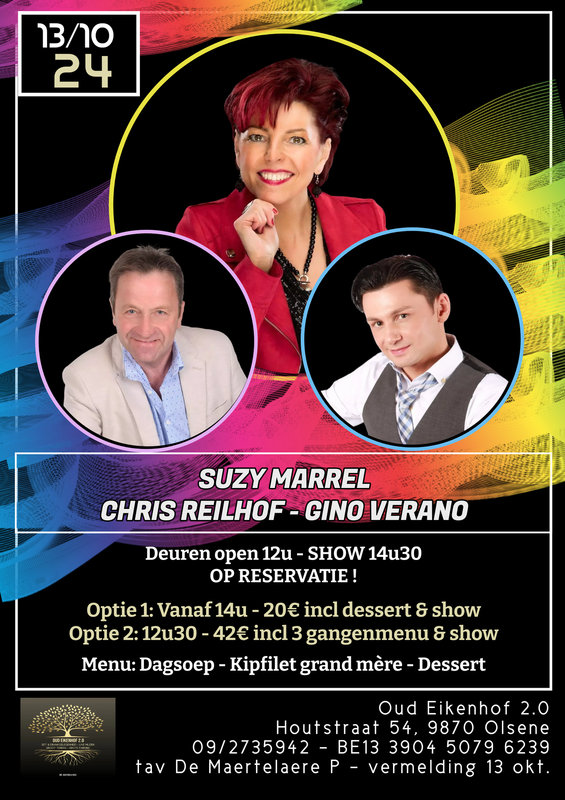 Concerten Diner & dance live optreden Gino Verano, Suzy Marrel & Chris Reilhof