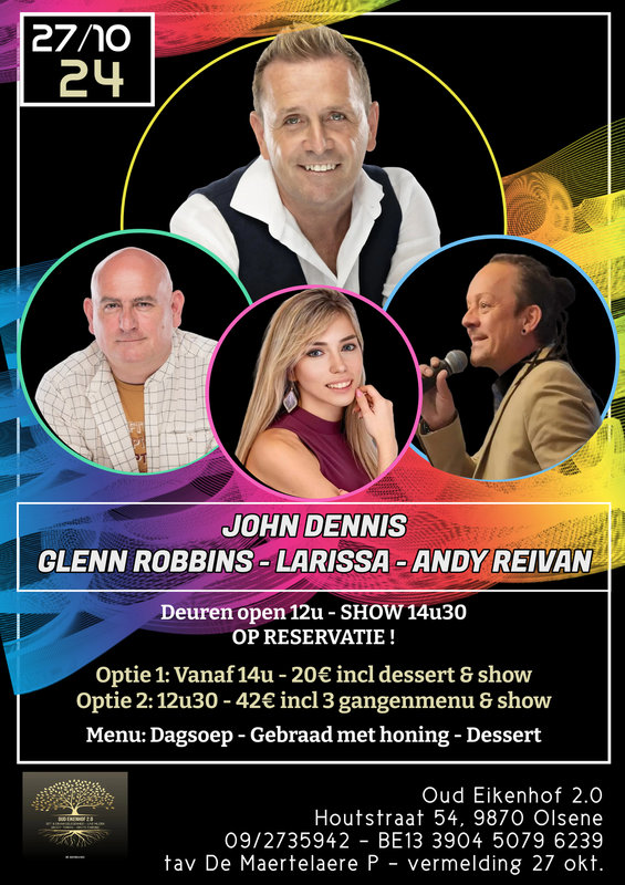 Concerten Diner & dance live optreden > John Dennis, Larissa, Glenn Robbins & Andy R