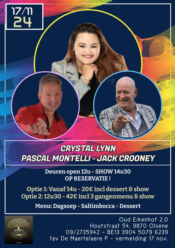 Concerten Diner & dance - live optreden Pascal Montelli, Jack Crooney & Crystal Lynn