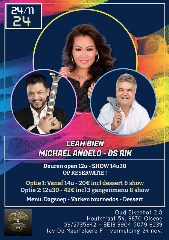 Concerten Diner & dance - live optreden ds Rik, Michael Angelo & Leah Bien