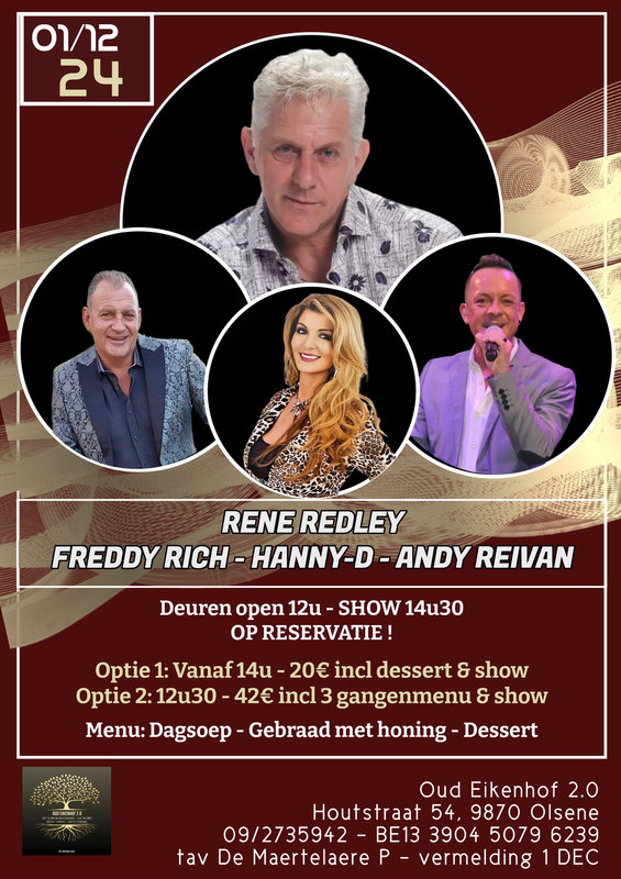 Concerten Diner & dance live optreden Hanny-D,Rene Redley,Freddy Rich & Andy Reivan