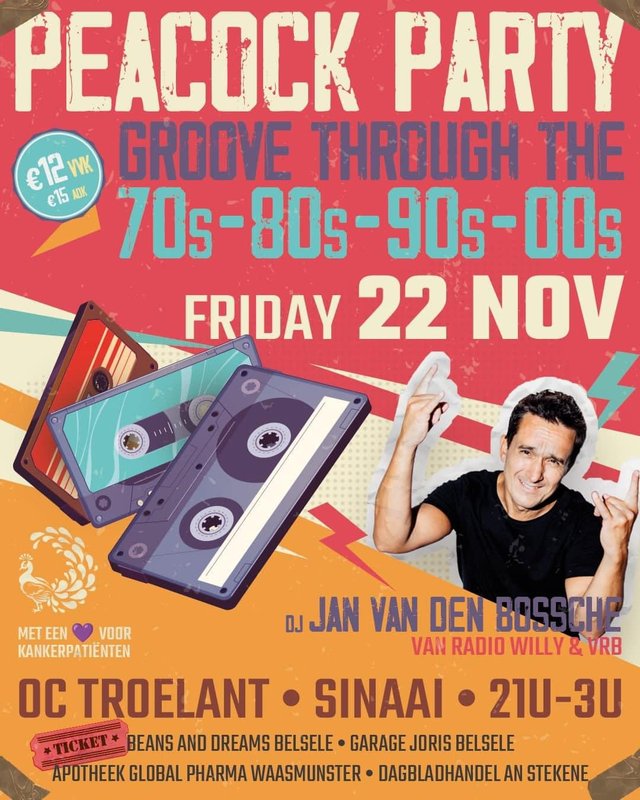 Nachtleven Vzw Peacock Party Groove through 70s-80s-90s-00s