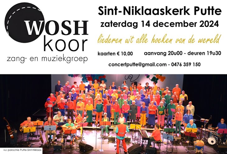 Concerten Woshkoor de Sint-Niklaaskerk Putte: muziek alle hoeken de wereld 