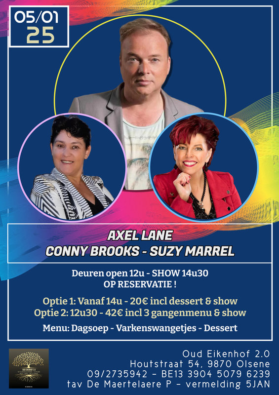 Concerten Diner & dance live optreden Suzy Marrel, Conny Brooks & Axel Lane