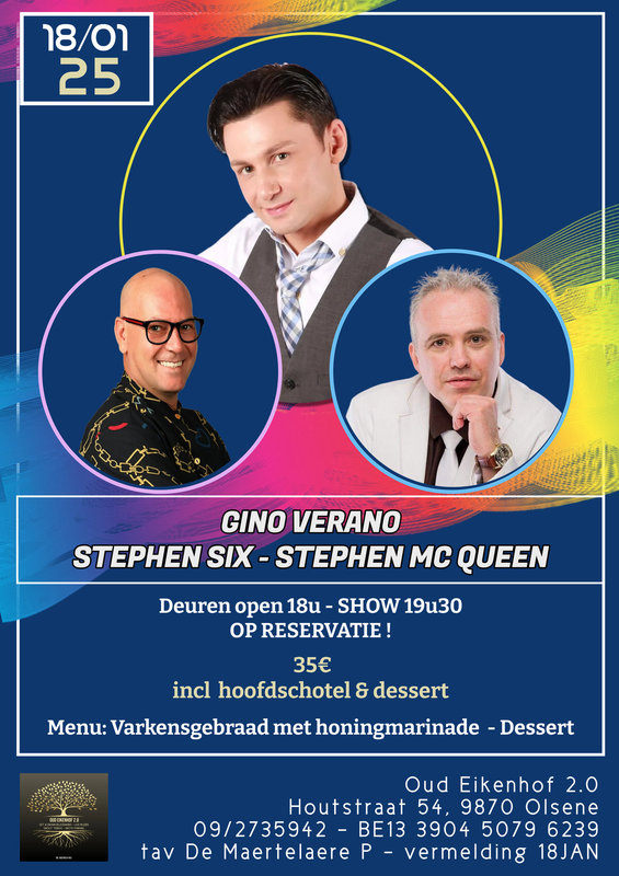 Concerten Diner & dance live optreden Stephen Queen, Stephen & Gino Verano.