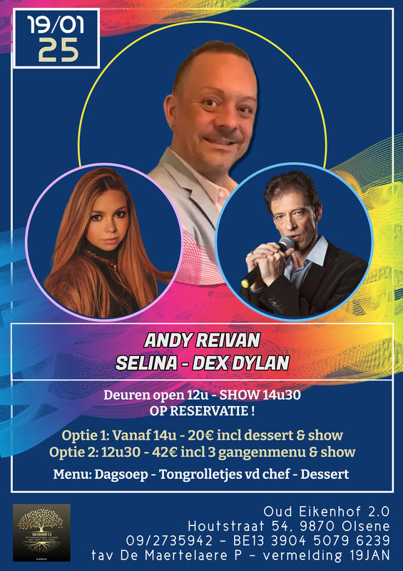 Concerten Diner & dance live optreden Dex Dylan, Selina & Andy Reivan.