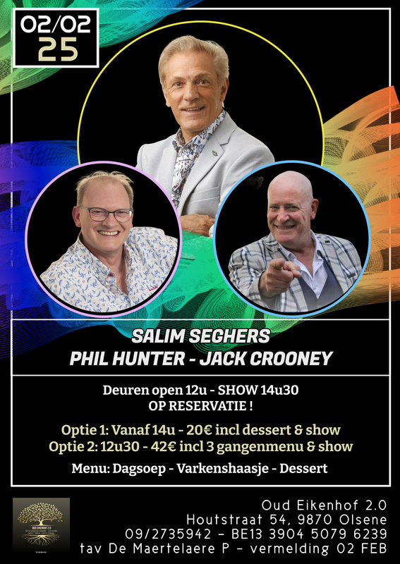 Concerten Diner & dance live optreden Jack Crooney, Phil Hunter & Salim Seghers