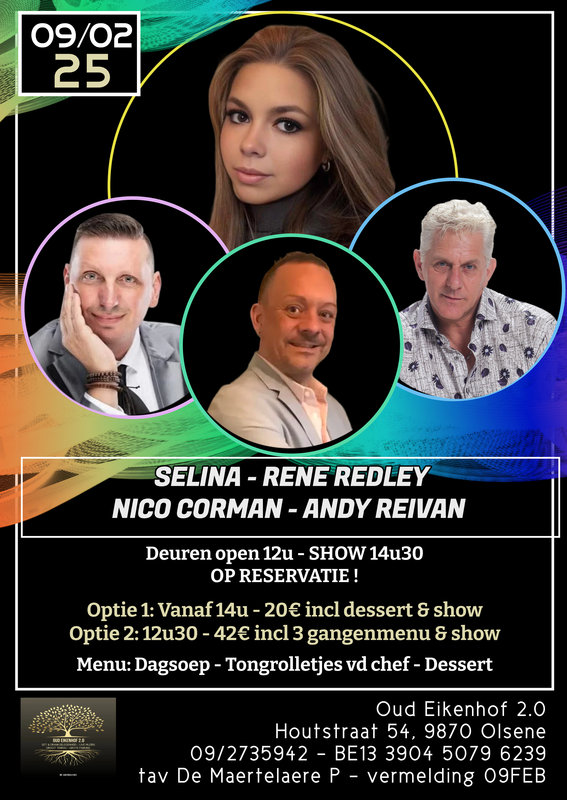 Concerten Diner & dance - live optreden Nico Corman, Rene Redley, Selina & Andy Reivan