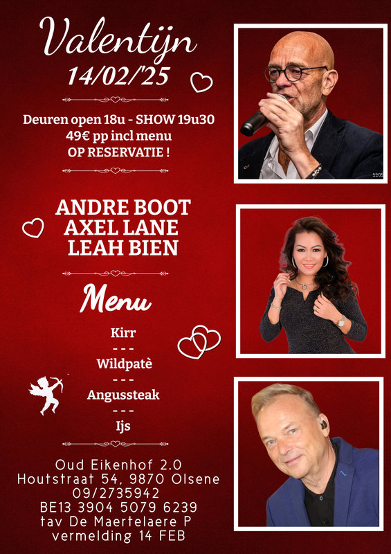 Concerten Valentijn live optreden Andre Boot, Axel Lane & Leah Bien.