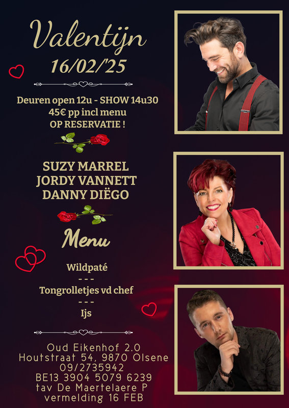 Concerten Diner & dance live optreden Jordy Vannett, Suzy Marrel & Danny Digo