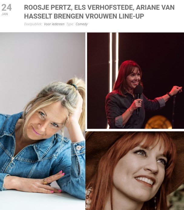 Voorstellingen Roosje Pertz, Verhofstede, Ariane Hasselt brengen Vrouwen Line-up